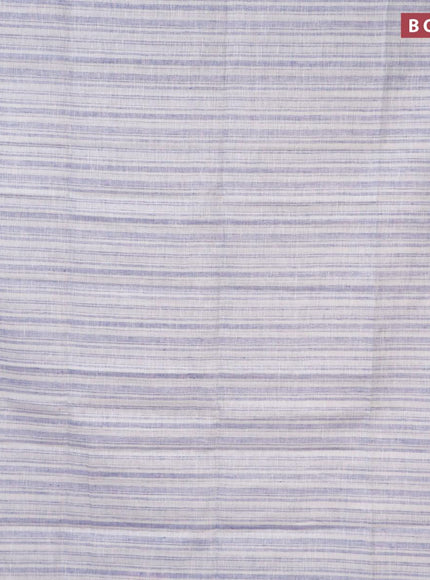 Pure linen saree blue and off white with allover stripe pattern and silver zari woven piping border