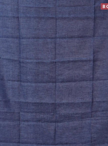 Pure linen saree blue shade with plain body and silver woven piping border