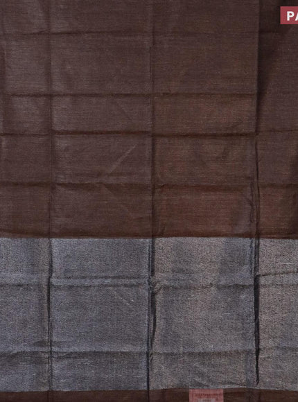 Pure linen saree brown shade with plain body and silver woven piping border