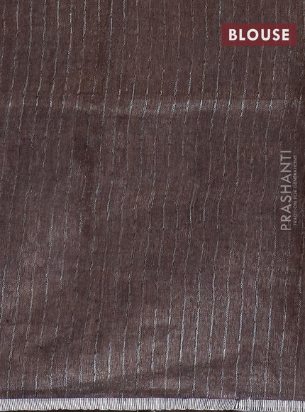 Pure linen saree brown shade with plain body and silver woven piping border