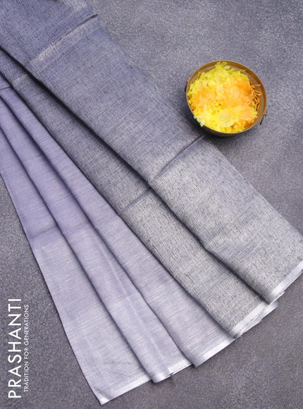 Pure linen saree grey with plain body and silver woven piping border