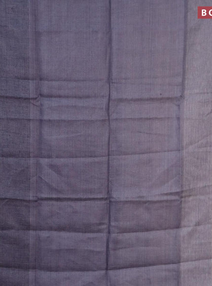 Pure linen saree grey with plain body and silver woven piping border