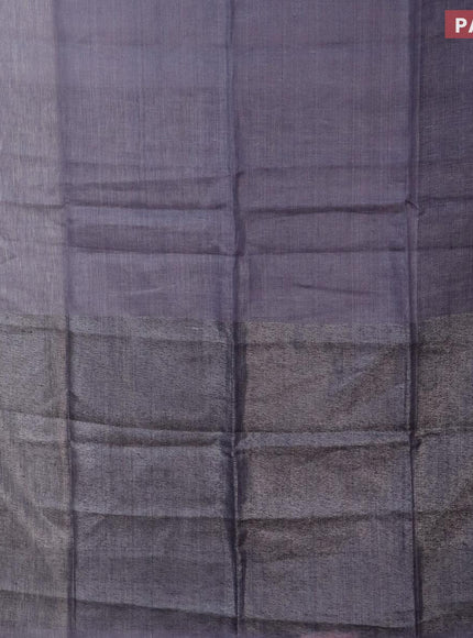 Pure linen saree grey with plain body and silver woven piping border