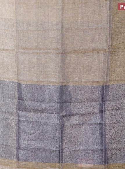 Pure linen saree greyish beige with plain body and silver woven piping border