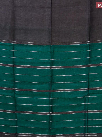 Pure linen saree elephant grey and green with plain body and piping border