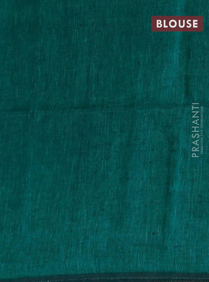 Pure linen saree elephant grey and green with plain body and piping border