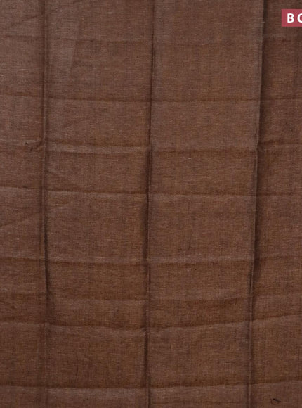 Pure linen saree pastel brown and maroon with plain body and piping border