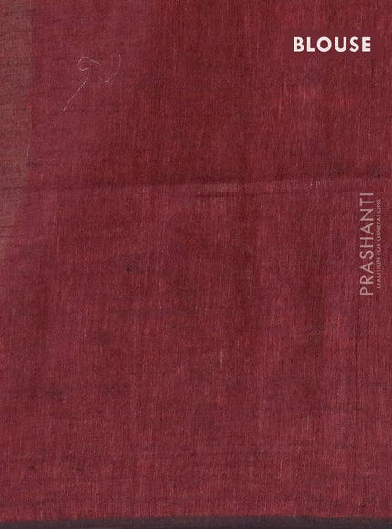 Pure linen saree pastel brown and maroon with plain body and piping border