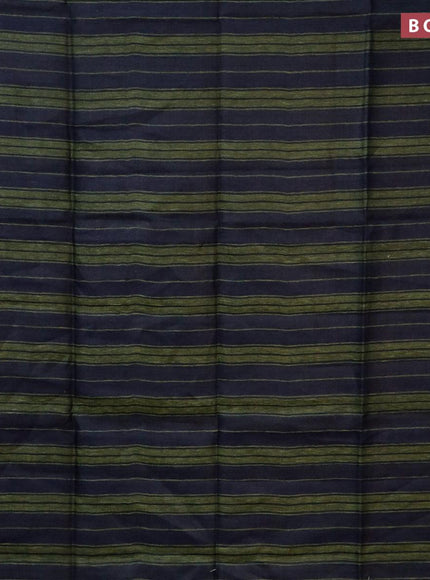 Pure linen saree sap green and navy blue with allover stripe pattern and piping border