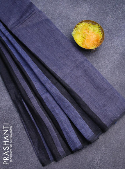 Pure linen saree black and blue with allover stripe pattern and piping border