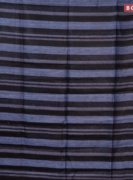 Pure linen saree black and blue with allover stripe pattern and piping border