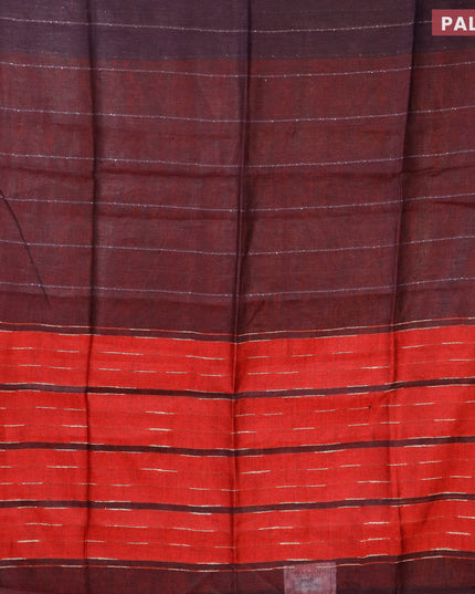 Pure linen saree deep jamun shade and red with allover thread woven sequin work and piping border