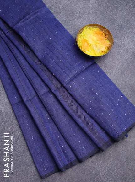 Pure linen saree blue with allover thread woven sequin work and piping border