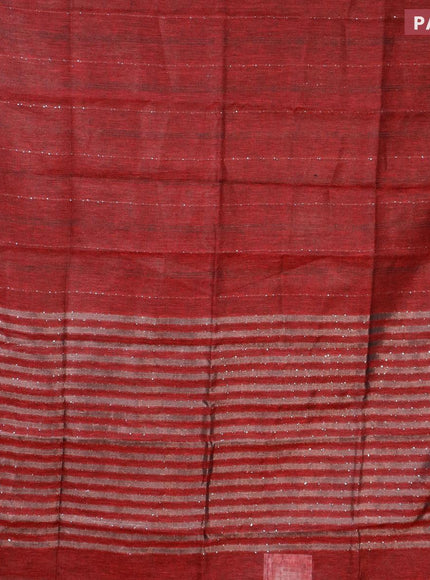 Pure linen saree maroon with allover sequin work and copper zari woven border