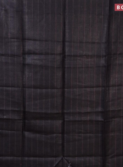 Pure linen saree black and rosy brown with allover zari stripe weaves and zari woven piping border