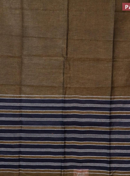 Pure linen saree chikku shade and dark navy blue with plain body and piping border