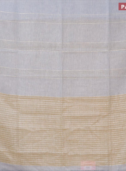 Pure linen saree greyish blue and sandal with stripes pattern and piping border