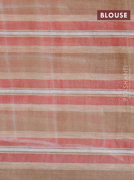 Pure linen saree pink and sandal with allover checked pattern and silver zari woven piping border