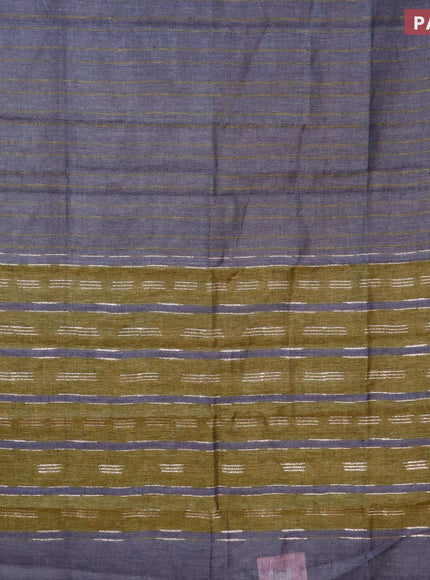 Pure linen saree grey and sap green with allover stripe pattern and piping border