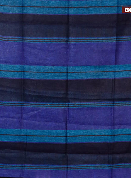 Pure linen saree multi colour and blue with allover stripe pattern and pining border