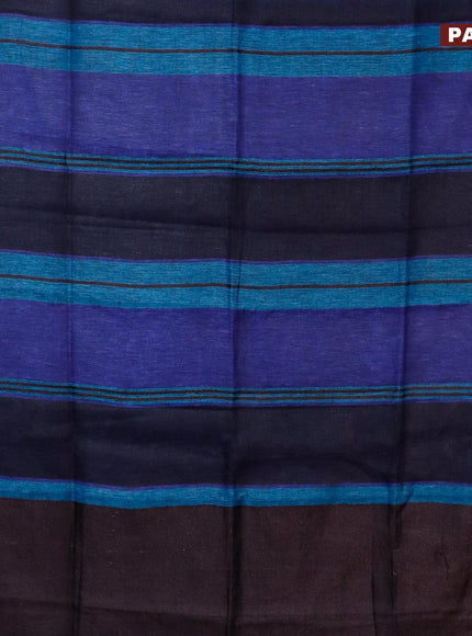 Pure linen saree multi colour and blue with allover stripe pattern and pining border