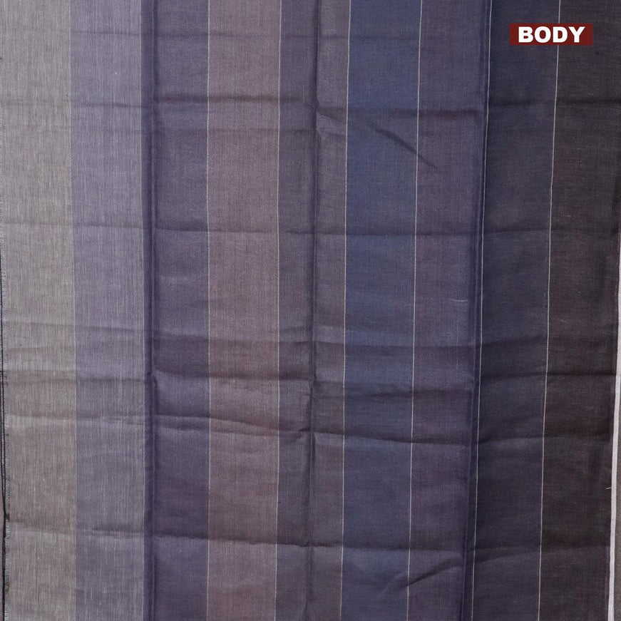 Pure linen saree multi colour and grey with allover silver zari stripe weaves and silver zari woven piping border