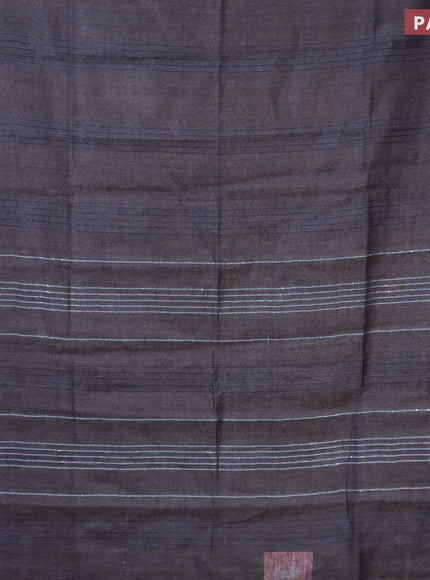 Pure linen saree grey shade with zari stripe pattern and sequin work pallu & piping border