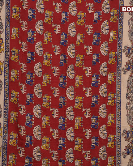 Kalamkari semi silk saree maroon and beige with butta prints and printed border