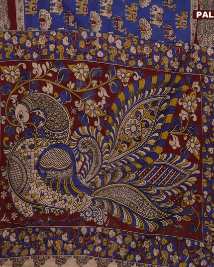 Kalamkari semi silk saree blue and maroon with butta prints and printed border