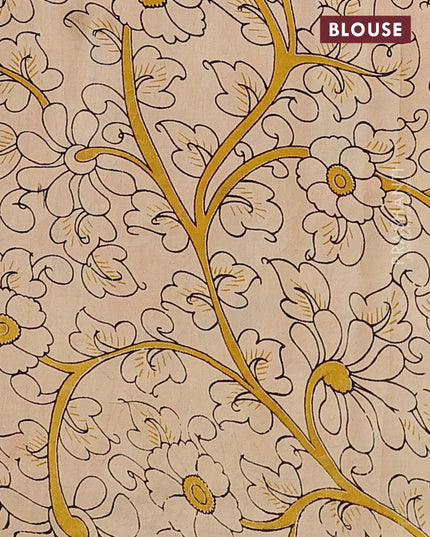 Kalamkari semi silk saree orange and yellow with allover floral prints and printed border