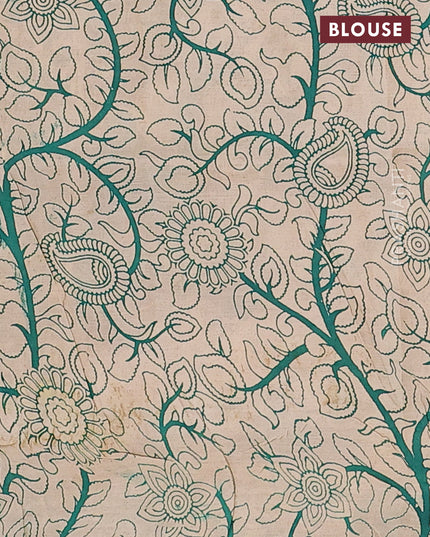 Kalamkari semi silk saree mehendi green and beige with allover kalamkari prints and printed border