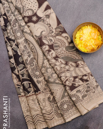 Kalamkari semi silk saree black and beige with allover kalamkari prints and printed border