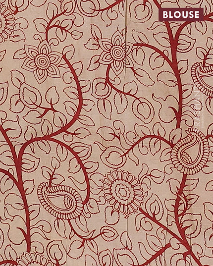 Kalamkari semi silk saree beige and maroon with allover prints and printed border