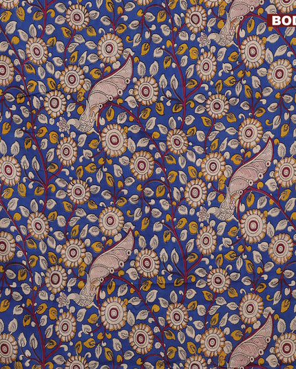 Kalamkari semi silk saree blue and dark pink with allover prints and printed border