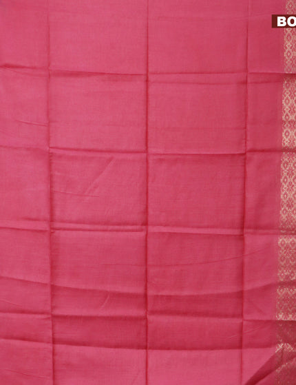 Semi tussar saree pink and royal blue with plain body and zari woven border & kalamkari printed blouse