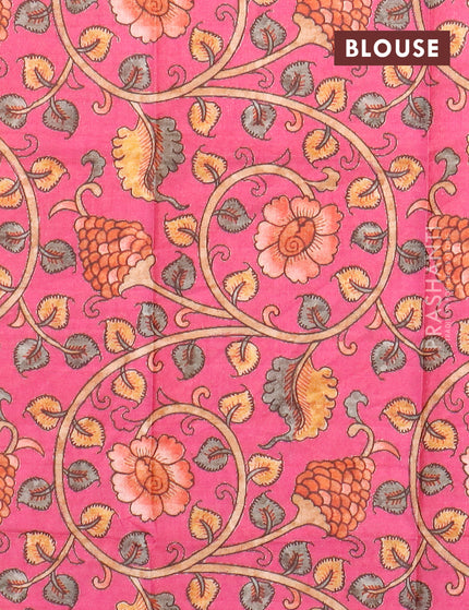 Semi tussar saree sandal and pink with plain body and copper zari woven border & kalamkari printed blouse