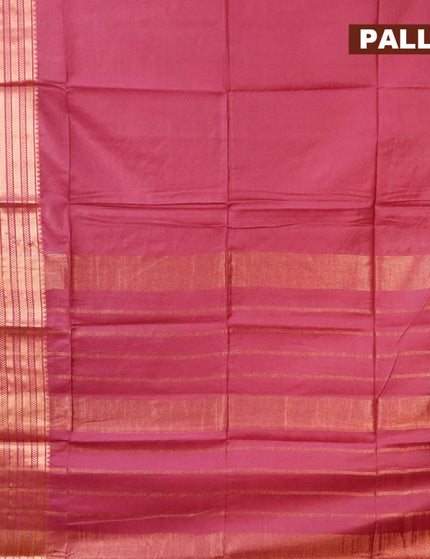 Semi tussar saree magenta pink and mustard yellow with plain body and copper zari woven border & kalamkari printed blouse