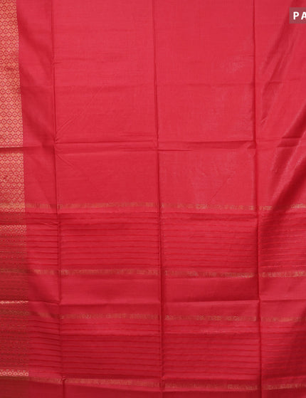 Semi tussar saree red and blue with plain body and long copper zari woven border & kalamkari printed blouse