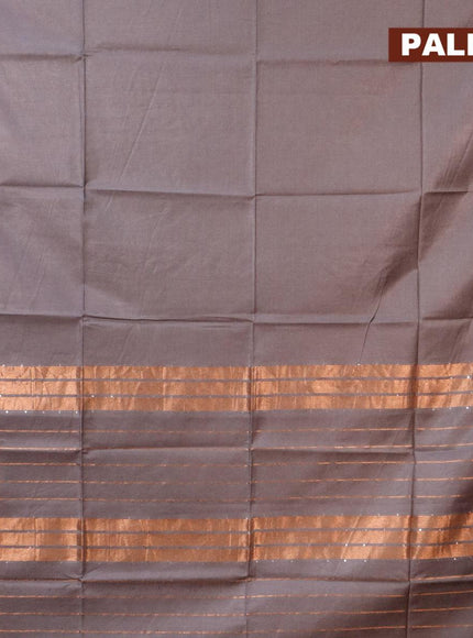 Semi tussar saree grey and tomato pink with plain body and copper zari woven border & kalamkari printed blouse