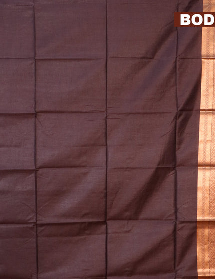 Semi tussar saree coffee brown and red with plain body and copper zari woven border & kalamkari printed blouse