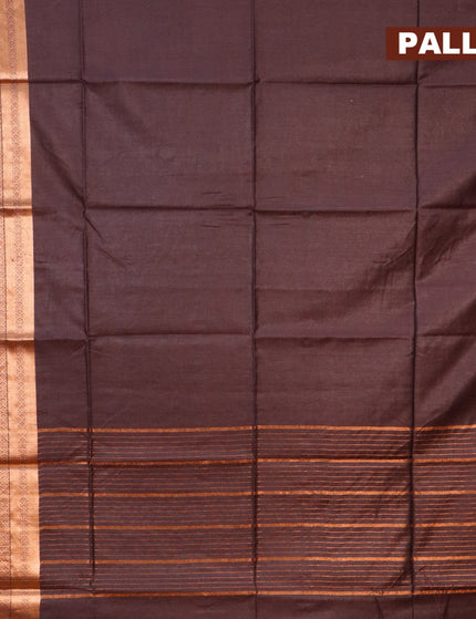 Semi tussar saree coffee brown and red with plain body and copper zari woven border & kalamkari printed blouse