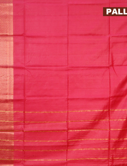 Semi tussar saree pink and blue with plain body and copper zari woven border & kalamkari printed blouse