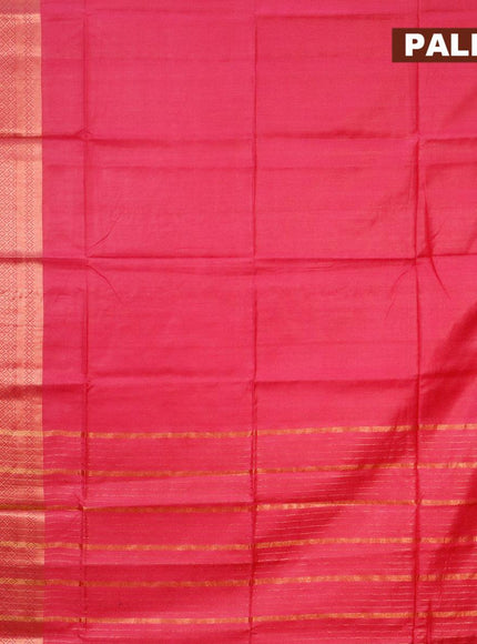 Semi tussar saree pink and blue with plain body and copper zari woven border & kalamkari printed blouse