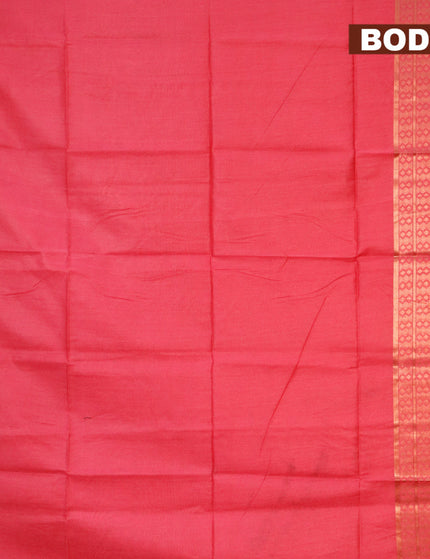 Semi tussar saree pink and royal blue with plain body and copper zari woven border & kalamkari printed blouse