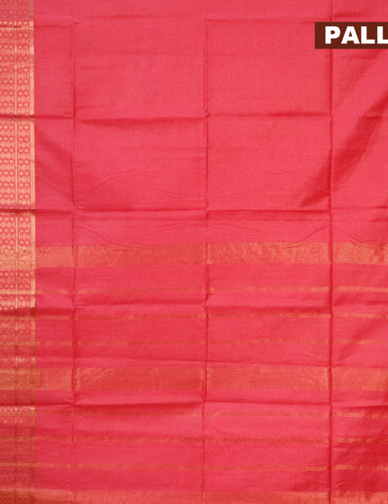 Semi tussar saree pink and royal blue with plain body and copper zari woven border & kalamkari printed blouse