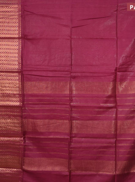 Semi tussar saree magenta pink and mustard yellow with plain body and copper zari woven border & kalamkari printed blouse