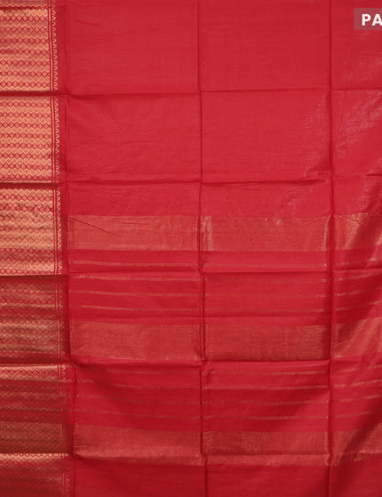 Semi tussar saree red and royal blue with plain body and copper zari woven border & kalamkari printed blouse