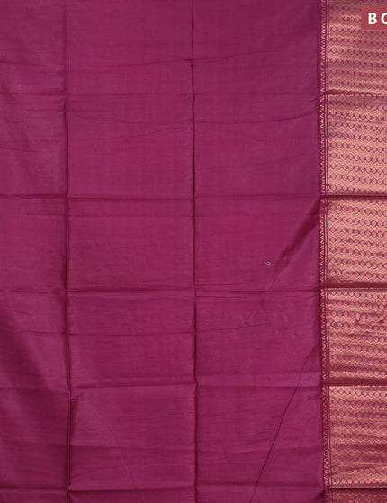 Semi tussar saree magenta pink and green with plain body and zari woven border & kalamkari printed blouse