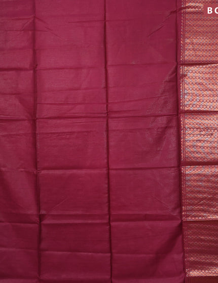 Semi tussar saree maroon and red with plain body and zari woven border & kalamkari printed blouse