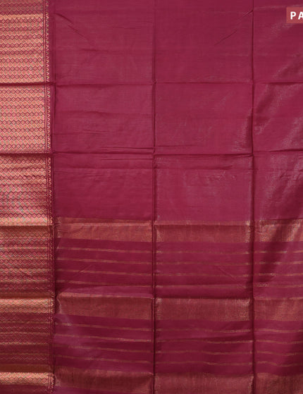 Semi tussar saree maroon and red with plain body and zari woven border & kalamkari printed blouse